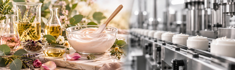 Artisan botanical skincare formulation compared with mass production