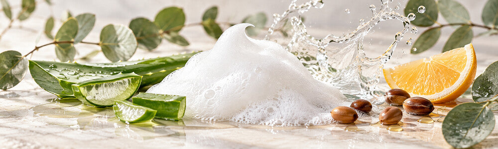 Gentle facial cleanser foam with aloe, water, jojoba and citrus