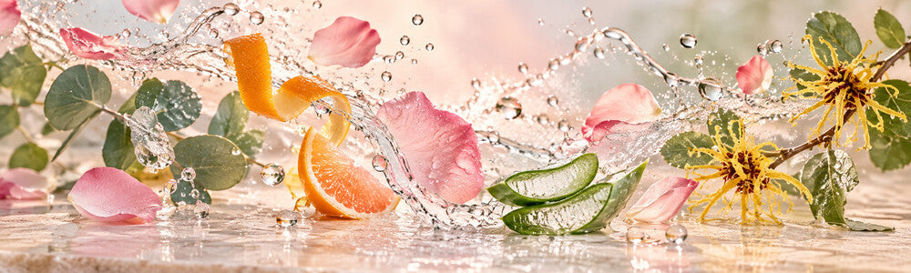 Facial toner water droplets with rose, citrus, aloe and witch hazel