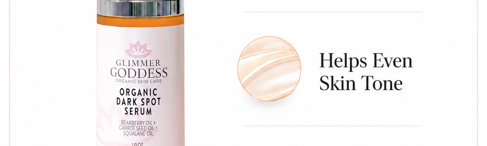 Glimmer Goddess Organic Dark Spot Serum featured in a dark spot creams versus serums guide.
