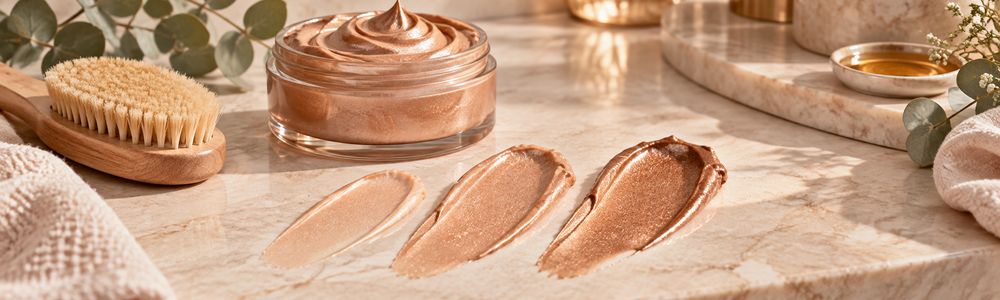 Bronze shimmer body butter textures and application brush