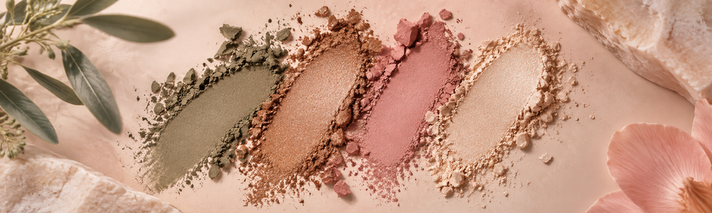 Olive, bronze, rose and champagne makeup pigments for olive undertones