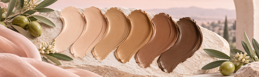 Inclusive olive skin tone swatches from light to deep