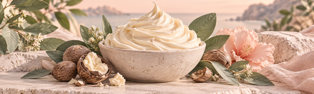 Whipped body butter with shea nuts and botanical leaves