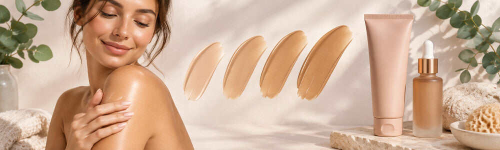 Gradual DHA-free tanning shades developing from light to golden