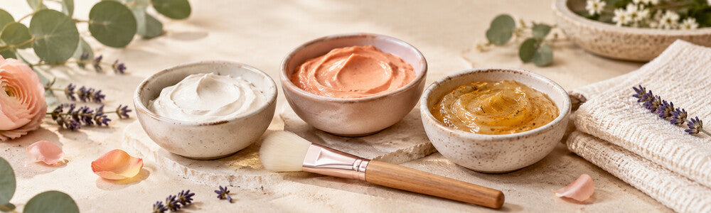 Three botanical face mask textures for a guide to radiance and even-looking tone