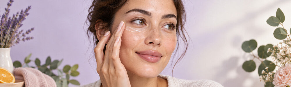Woman gently applying eye serum for a vitamin C eye care guide