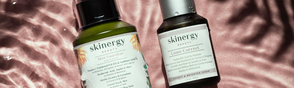 Makeup-focused editorial image for a guide explaining colour correcting dark spots versus treating them with skincare.