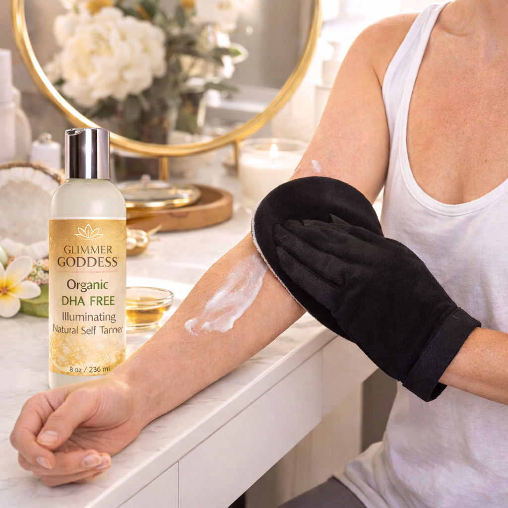 Organic DHA-Free Self Tanner – Natural Sun-Kissed - Glimmer Goddess® Organic Skin Care