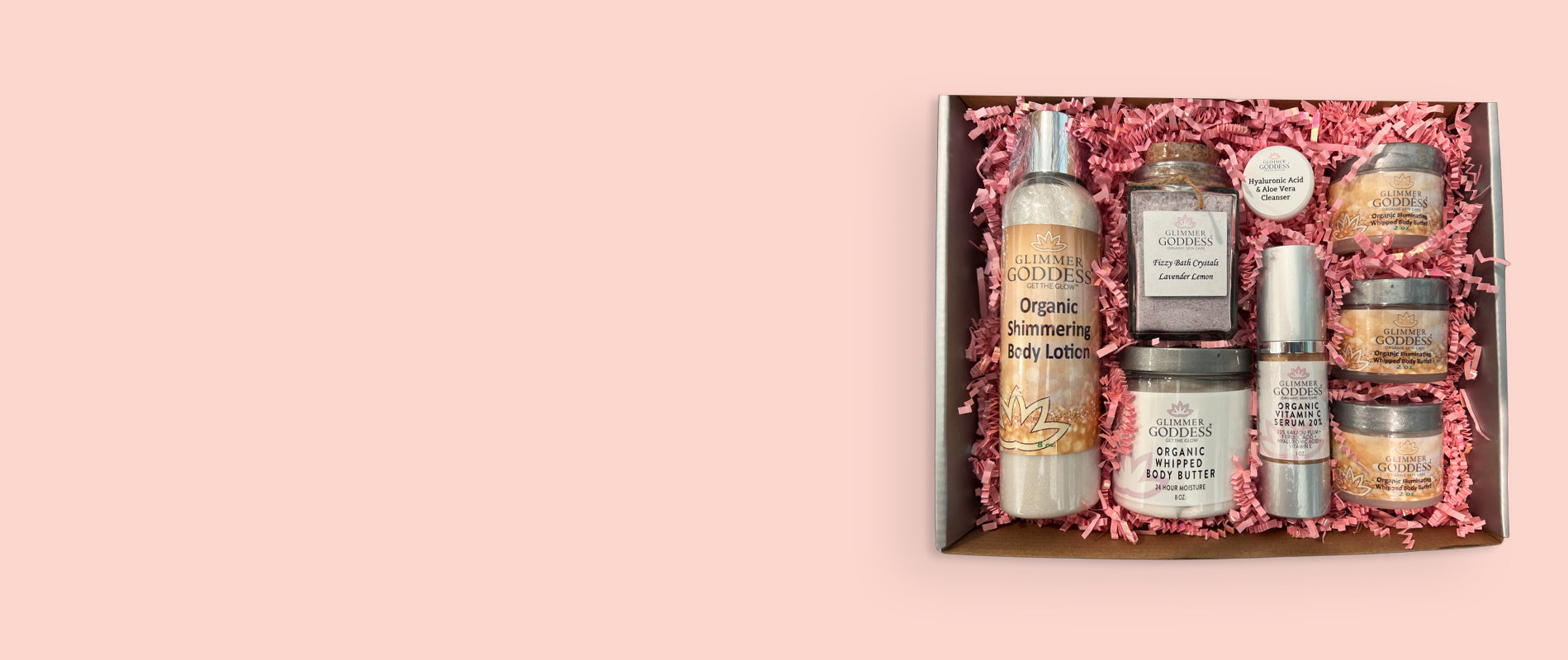 Glimmer Goddess organic skin care products in box