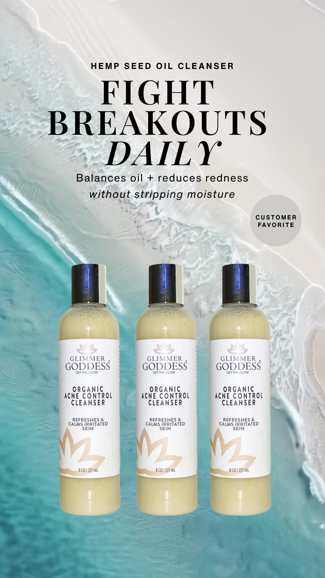 Organic Acne Cleanser with Hemp Seed Oil – Gentle Face & Body Wash for Breakouts, Oily Skin & Inflammation