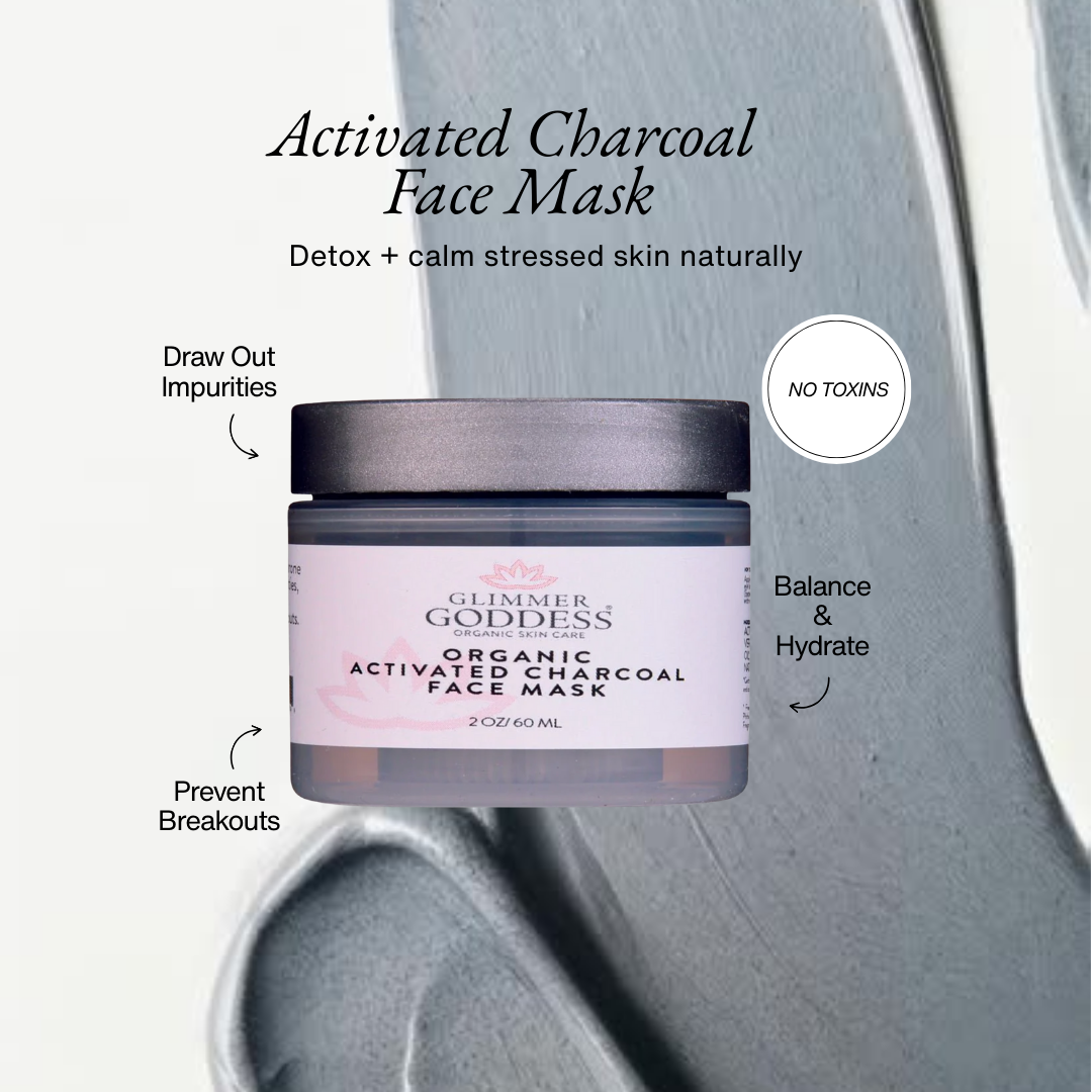 Charcoal Face Mask for superior detox and purification - clears acne and minimizes pores - Glimmer Goddess® Organic Skin Care