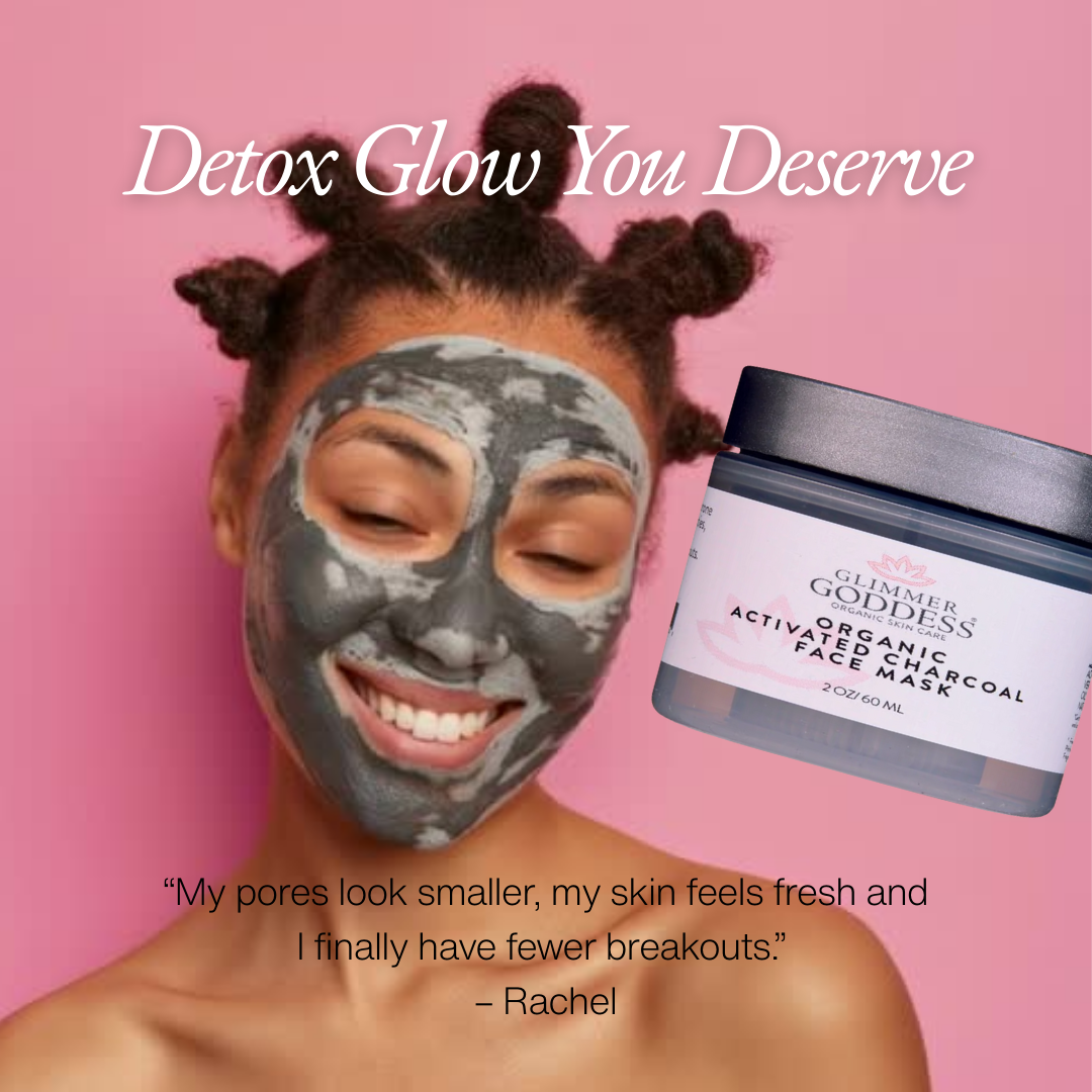 Organic Activated Charcoal Face Mask for acne, blackheads and deep pore detox - Glimmer Goddess® Organic Skin Care