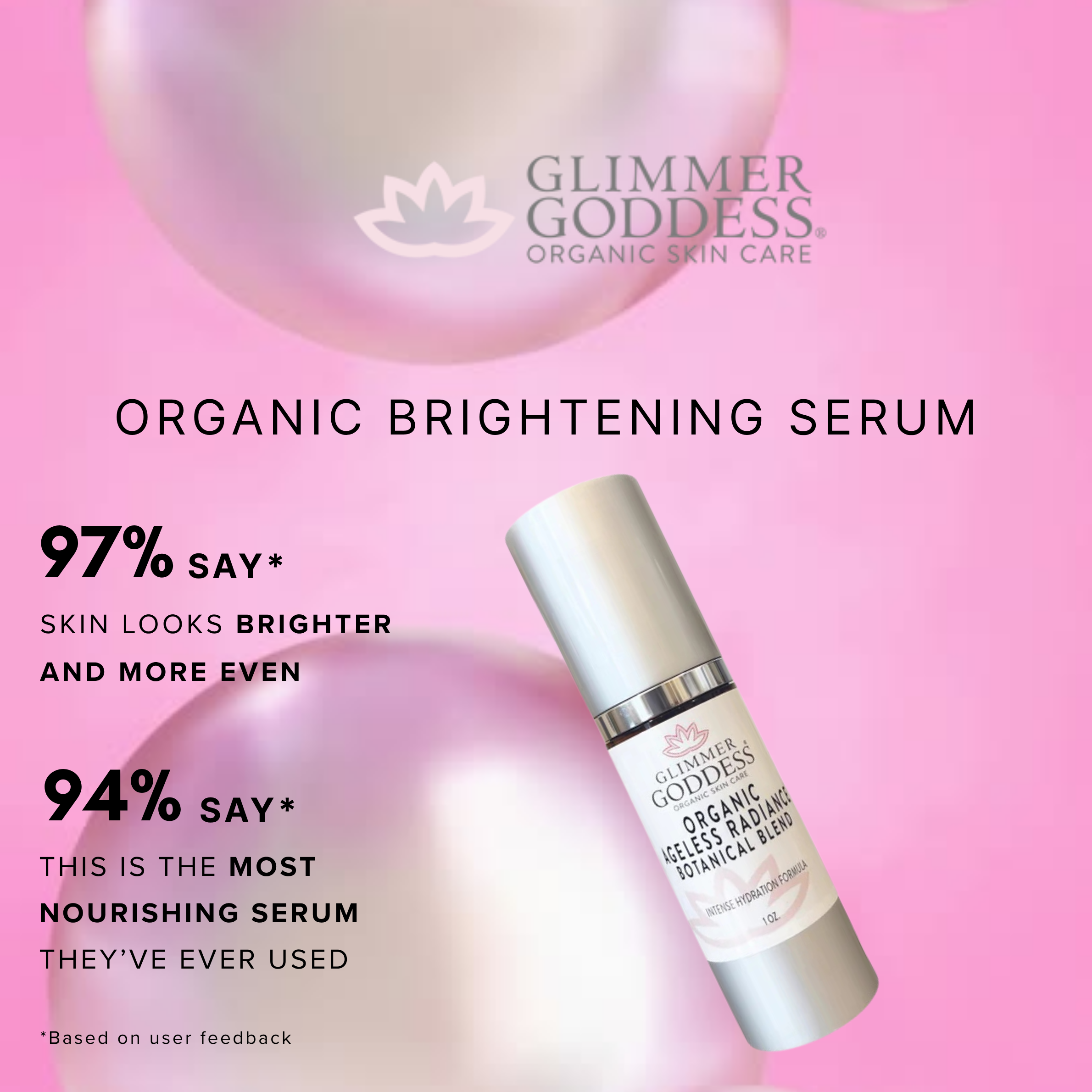 Organic Skin Brightening Serum for even tone, dark spots and radiant glow - Glimmer Goddess® Organic Skin Care