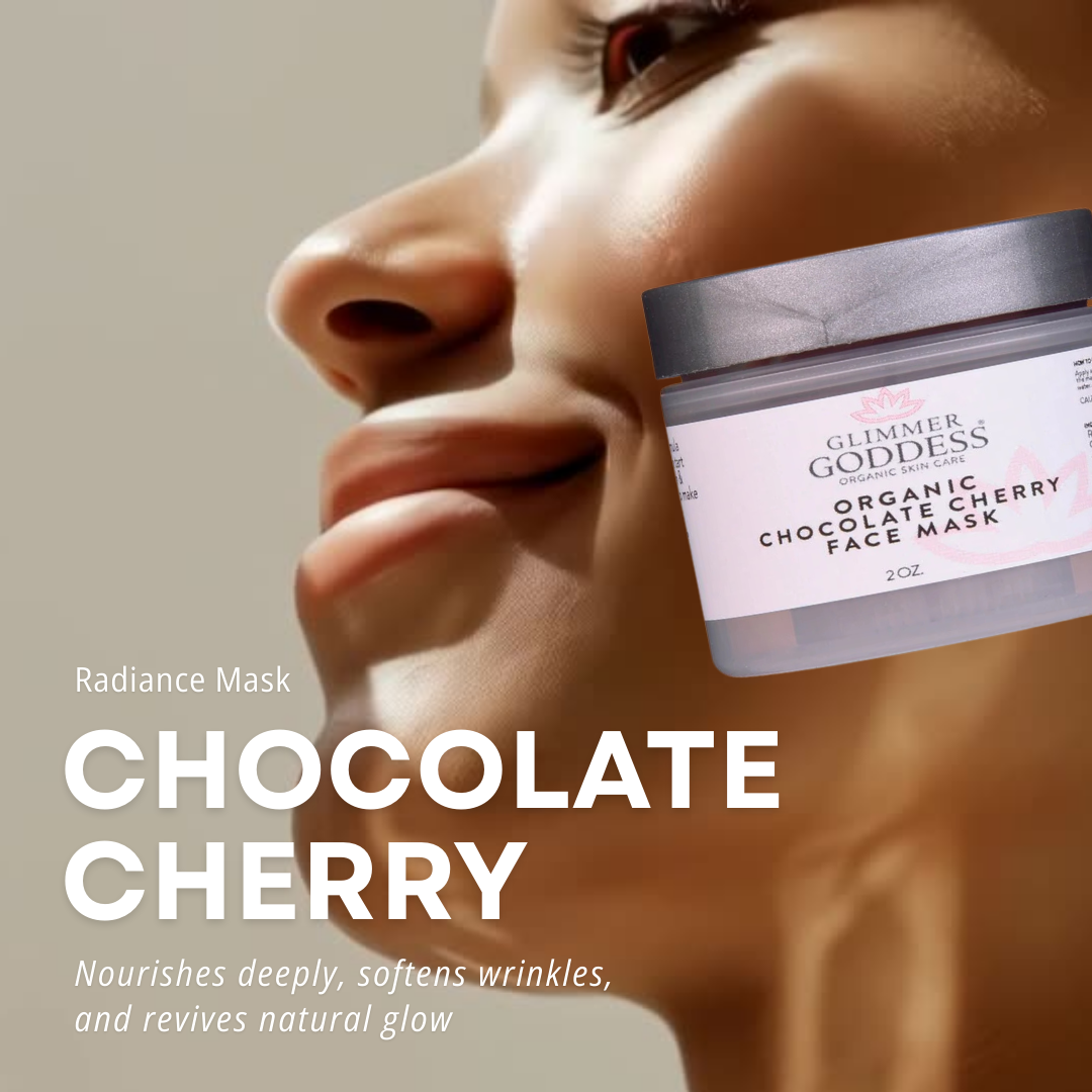 Chocolate Cherry Mask benefits: fights aging, boosts radiance, nourishes with antioxidants - Glimmer Goddess® Organic Skin Care