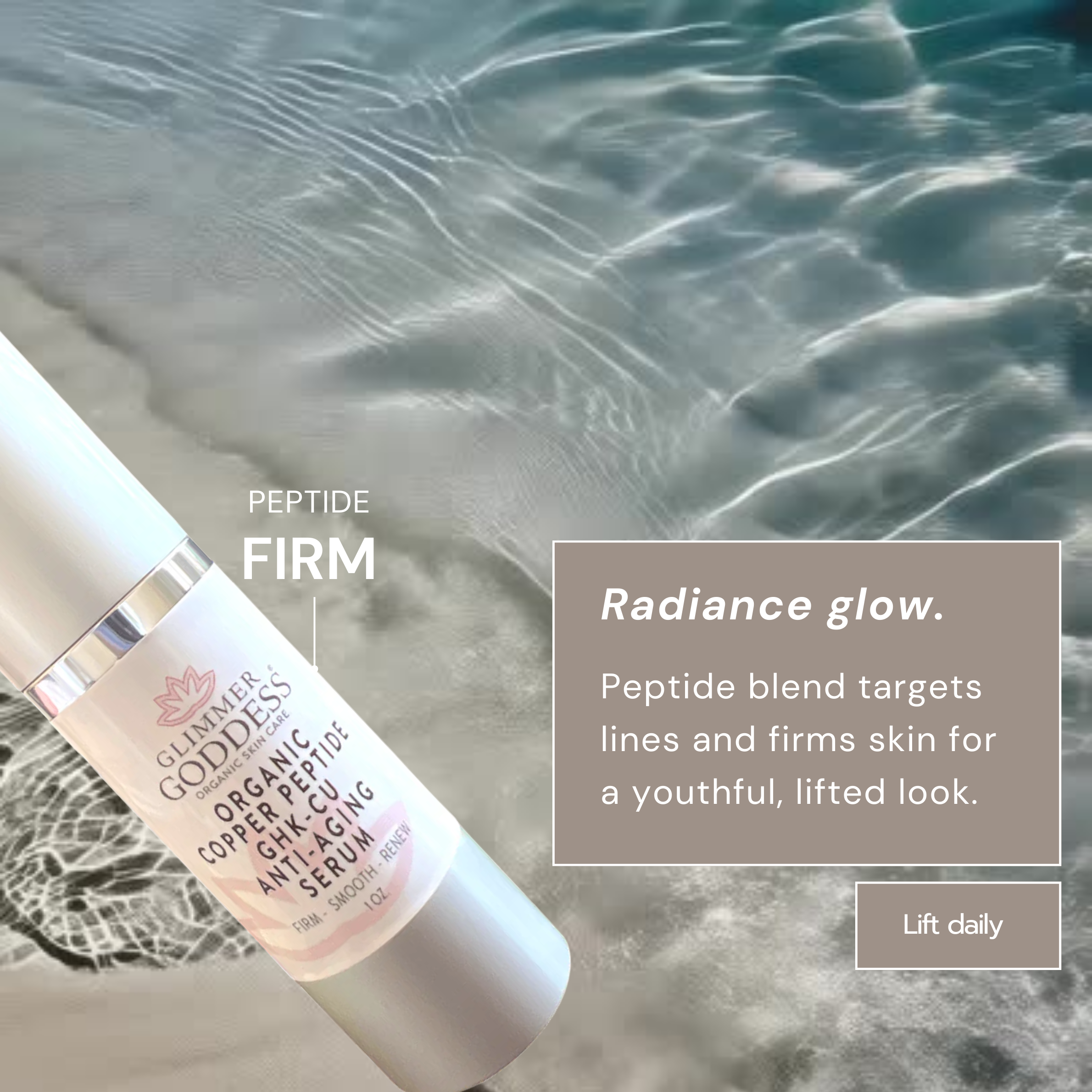 Organic Copper Peptide Anti-Aging Serum with hyaluronic acid for wrinkle repair - Glimmer Goddess® Organic Skin Care