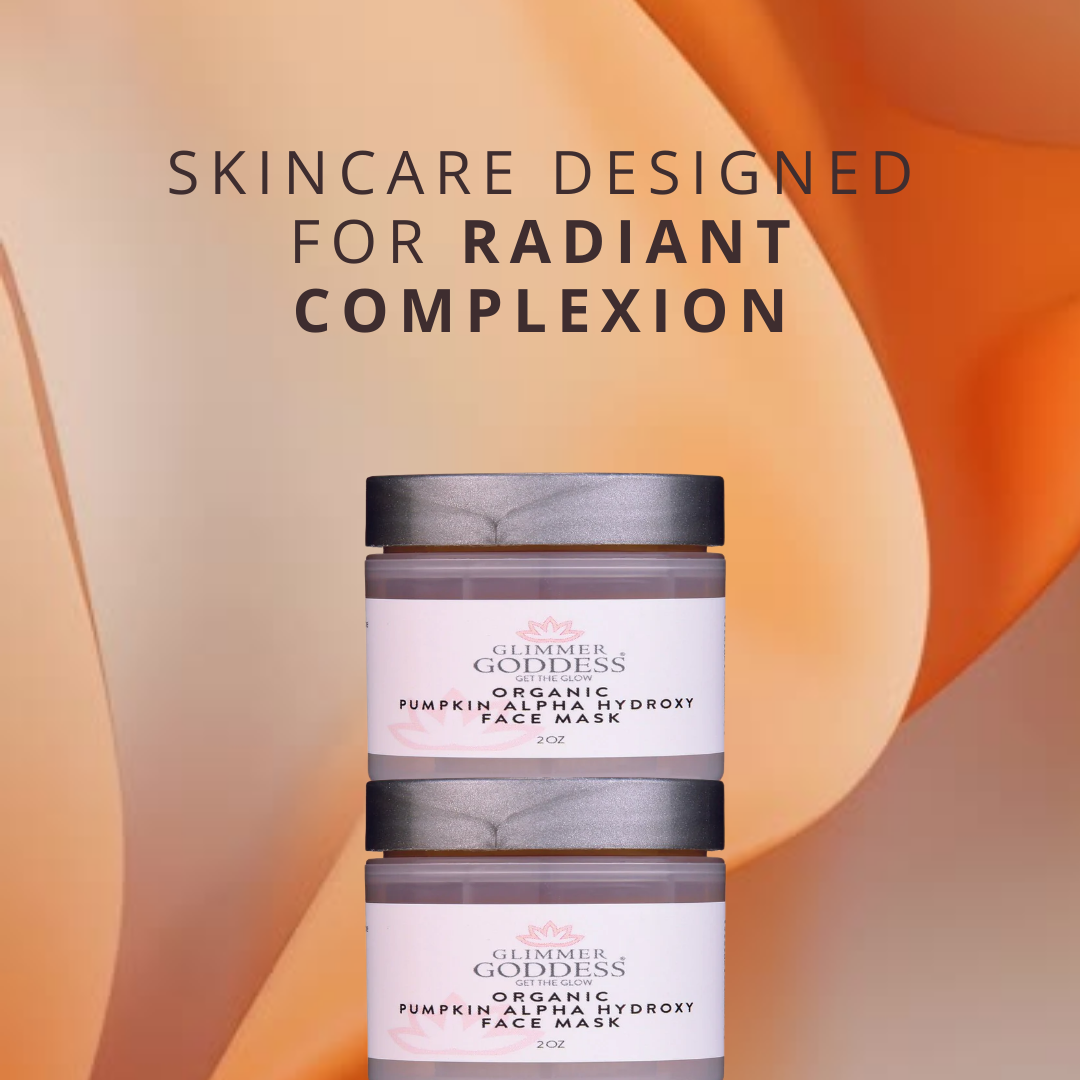 Organic Pumpkin AHA Face Mask with alpha hydroxy acid for exfoliation and wrinkle reduction - Glimmer Goddess® Organic Skin Care