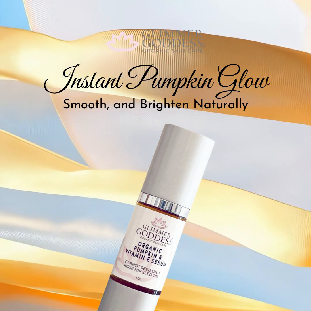 Vitamin E Glow Serum with pumpkin enzymes for natural exfoliation and instant radiance - Glimmer Goddess® Organic Skin Care