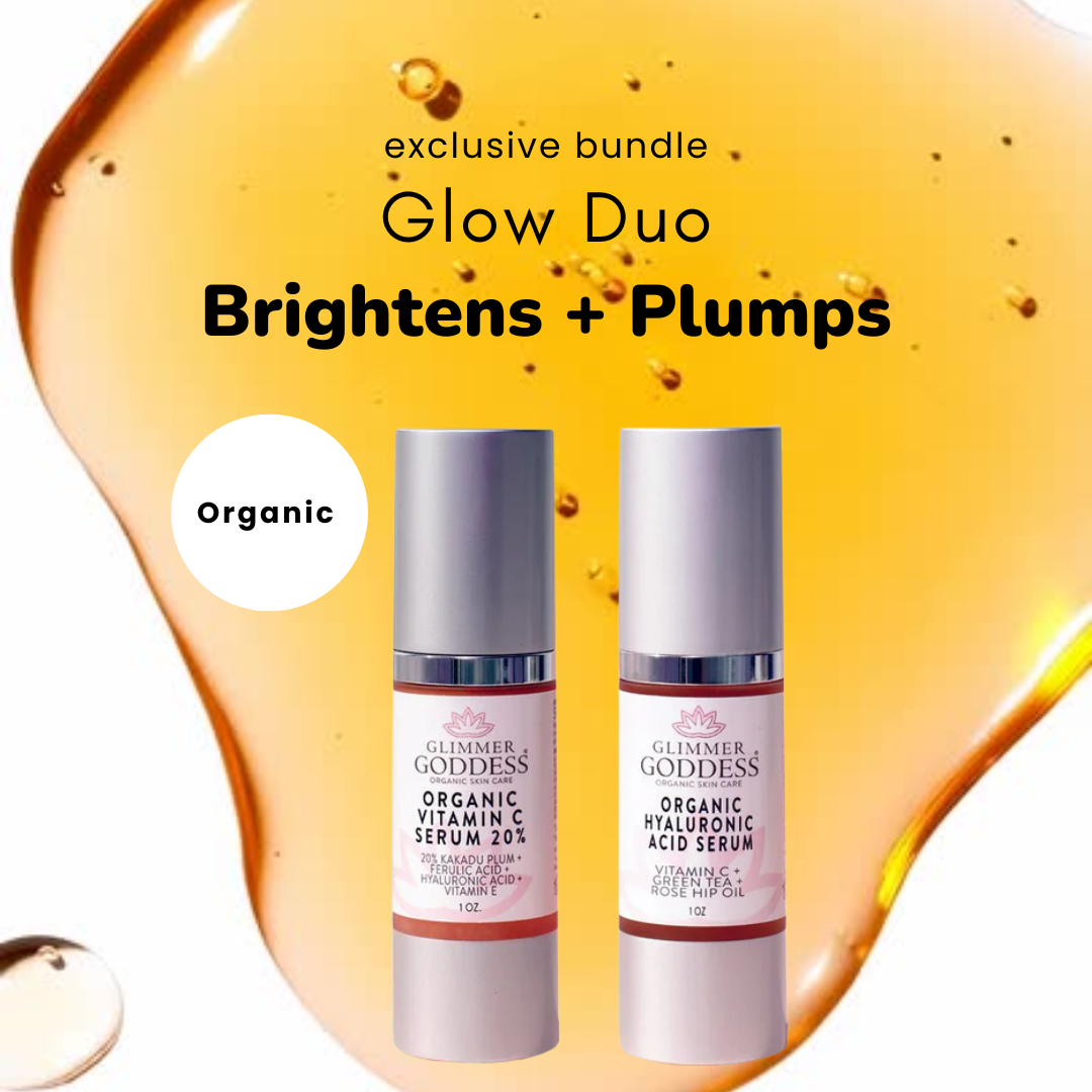 Vitamin C + Hyaluronic Acid Duo benefits: brightens, plumps, hydrates for radiant glow - Glimmer Goddess® Organic Skin Care
