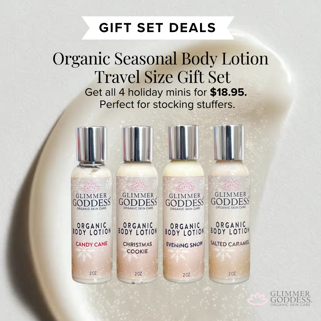 Organic Seasonal Body Lotion Travel Size Gift Set perfect for gifting or sampling scents - Glimmer Goddess® Organic Skin Care