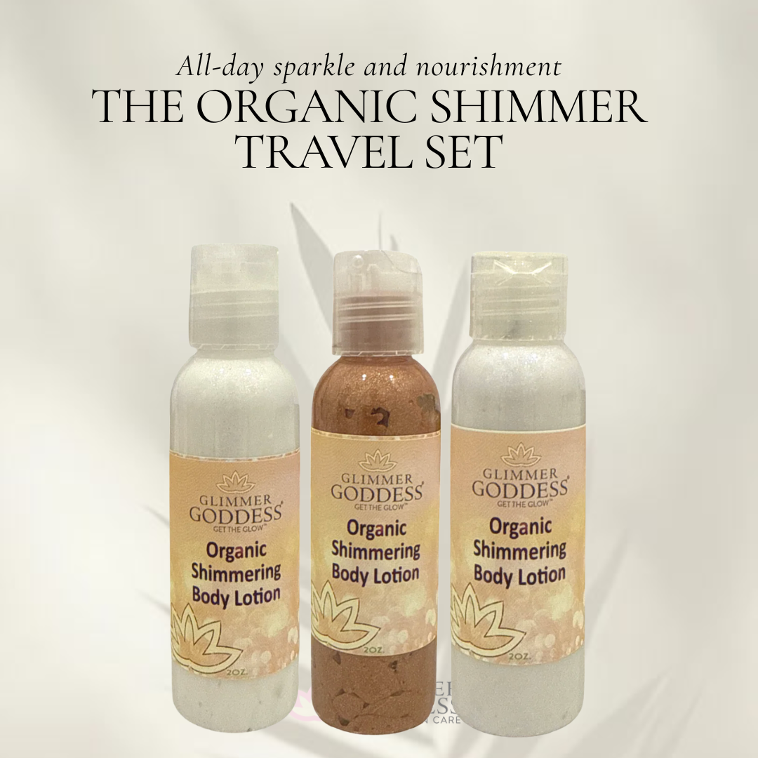 Organic Shimmer Body Lotion Travel Size Gift Set perfect for gifting or travel - Glimmer Goddess® Organic Skin Care