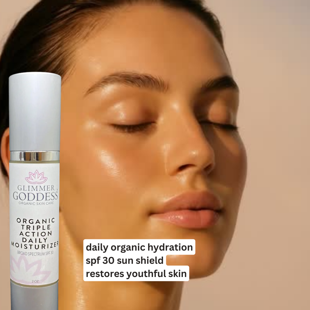 Organic Triple Action Daily Moisturizer with SPF 30 for hydration, firming and sun protection - Glimmer Goddess® Organic Skin Care