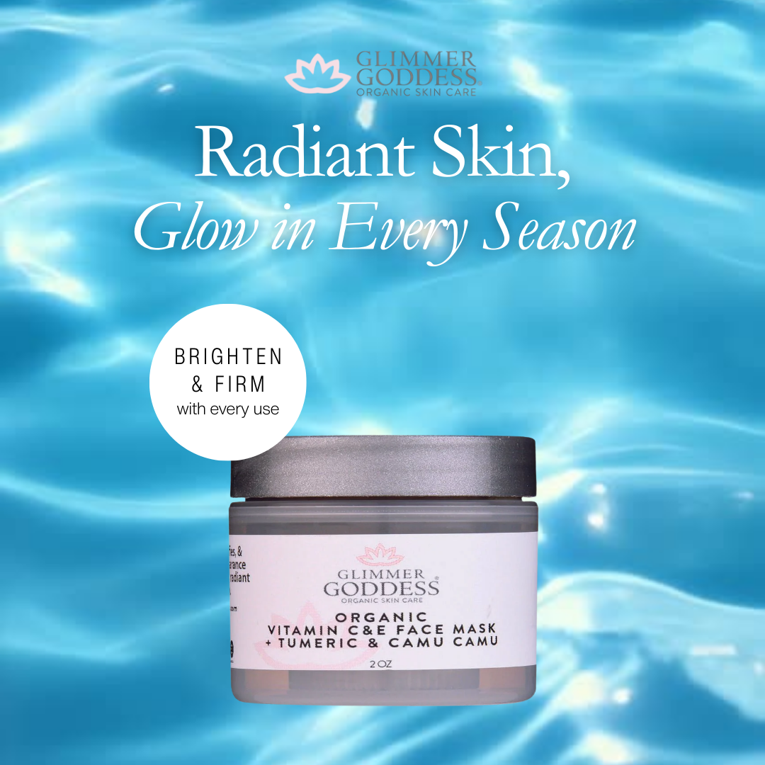 Vitamin C & E Face Mask benefits: brightens, tightens, evens skin tone with turmeric - Glimmer Goddess® Organic Skin Care