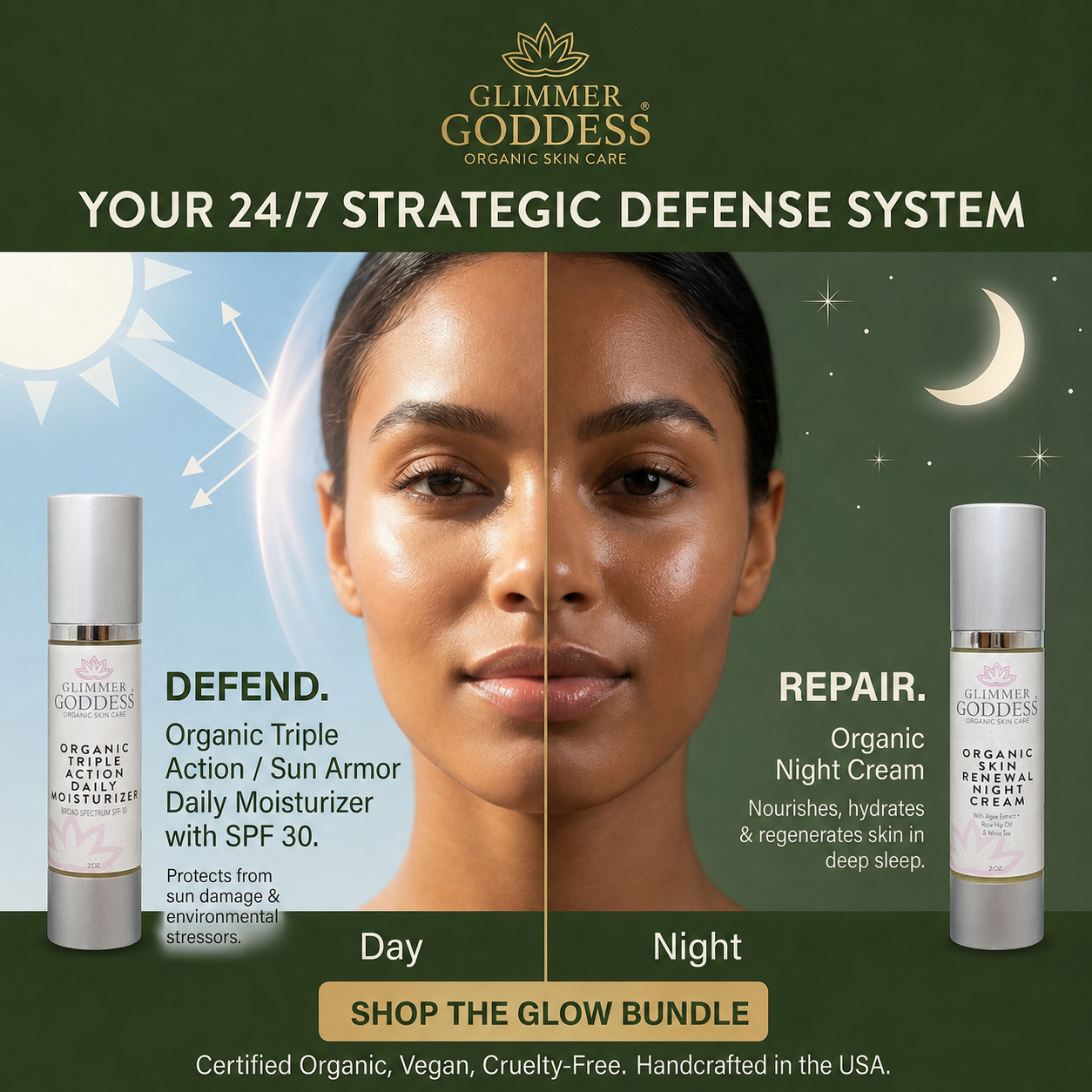 Organic Day & Night Duo – Triple Action SPF 30 Moisturizer + Skin Renewal Night Cream Bundle