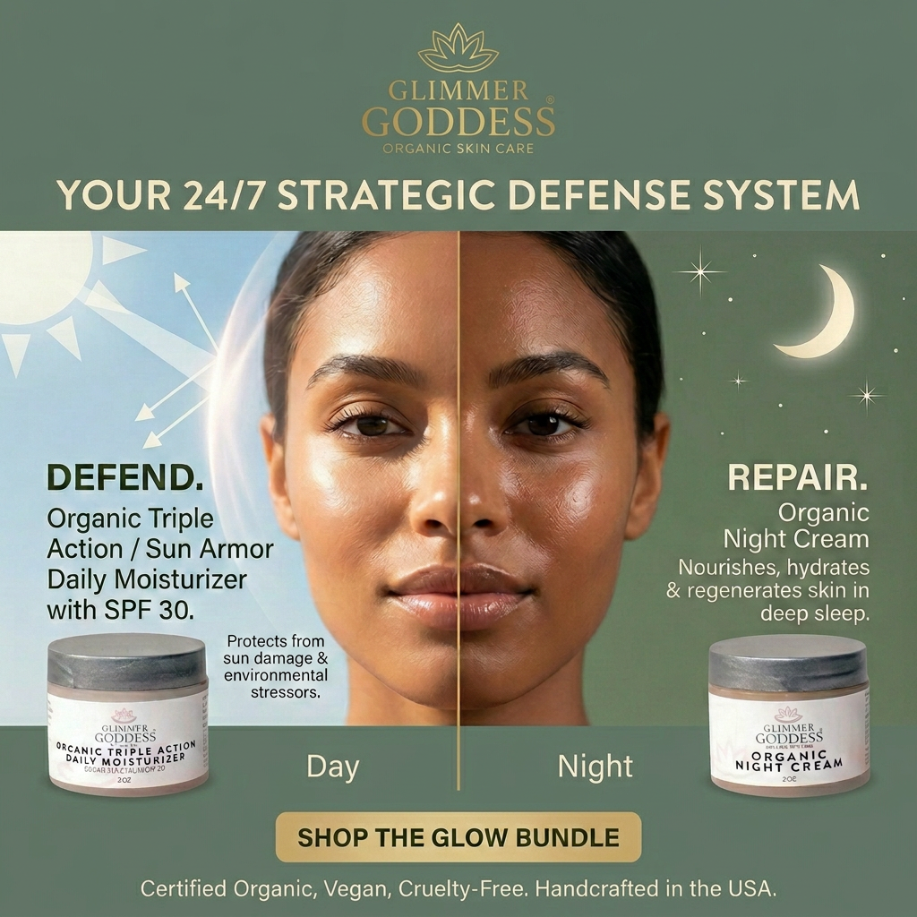 Organic Day & Night Duo – Triple Action SPF 30 Moisturizer + Skin Renewal Night Cream Bundle - Glimmer Goddess® Organic Skin Care