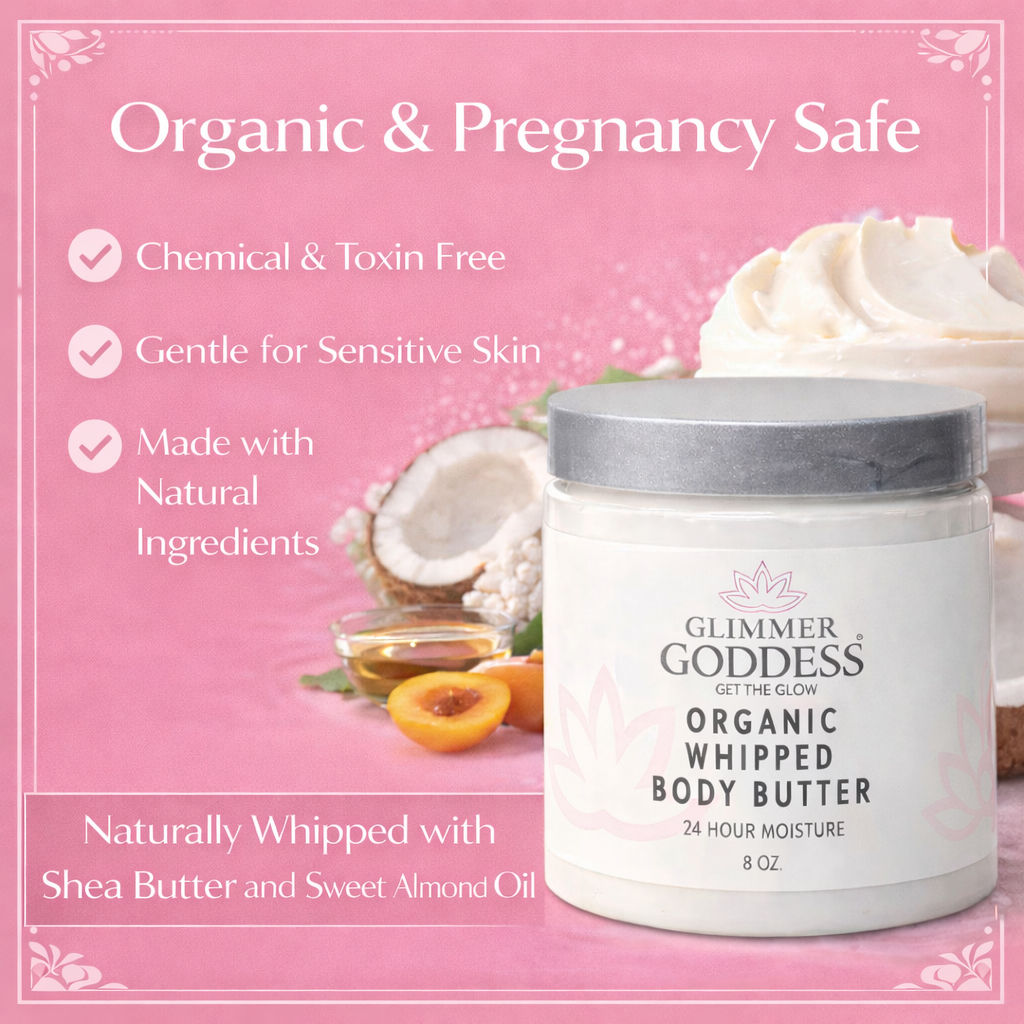 Organic Whipped Body Butter 8 oz – Ultra-Rich Moisturizer for Dry Skin & Eczema in 40+ Scents - Glimmer Goddess® Organic Skin Care
