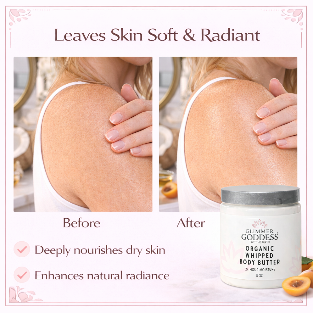 Organic Whipped Body Butter 8 oz – Ultra-Rich Moisturizer for Dry Skin & Eczema in 40+ Scents - Glimmer Goddess® Organic Skin Care