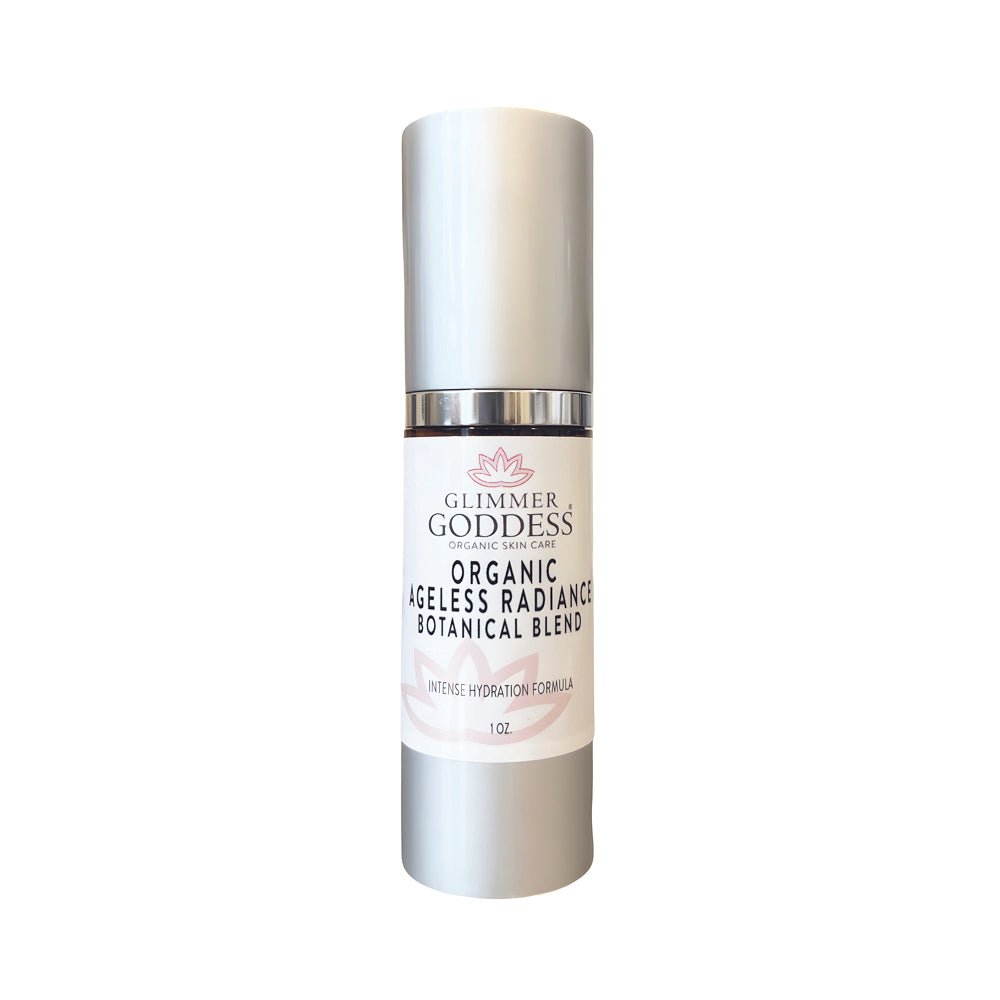 Front of Organic Skin Brightening Serum from Glimmer Goddess bottle