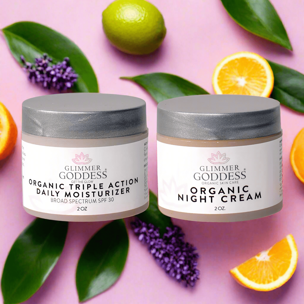 Glimmer Goddess Day & Night Duo – Triple Action SPF 30 Moisturizer + Skin Renewal Night Cream Bundle - Glimmer Goddess® Organic Skin Care