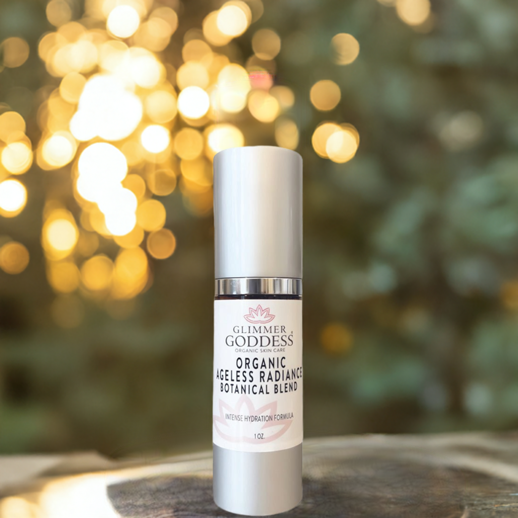 Organic Skin Brightening Serum from Glimmer Goddess outside under sun