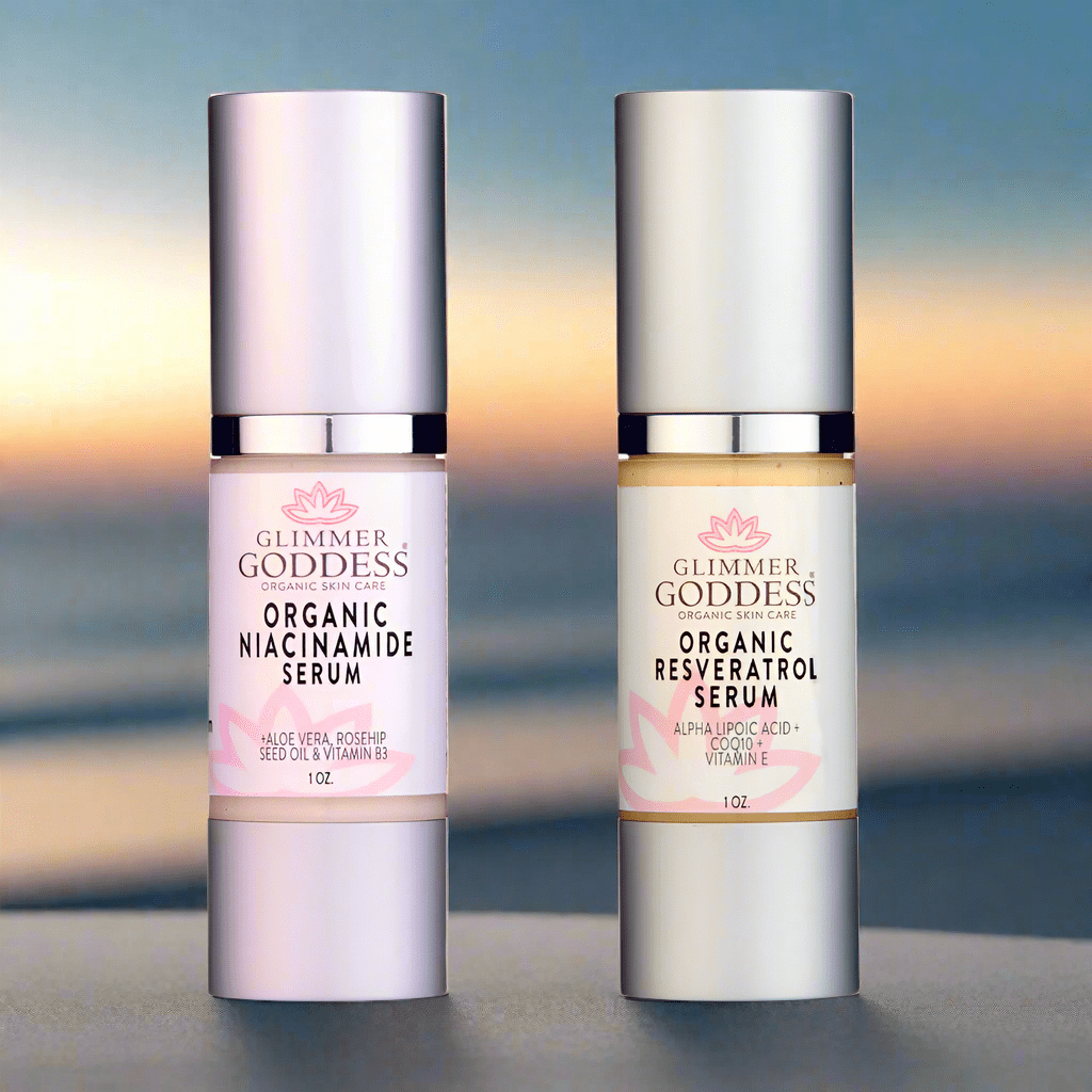 Niacinamide & Resveratrol Face Serum Duo – Anti-Aging, Pore-Reducing & Brightening Skincare Bundle - Glimmer Goddess® Organic Skin Care