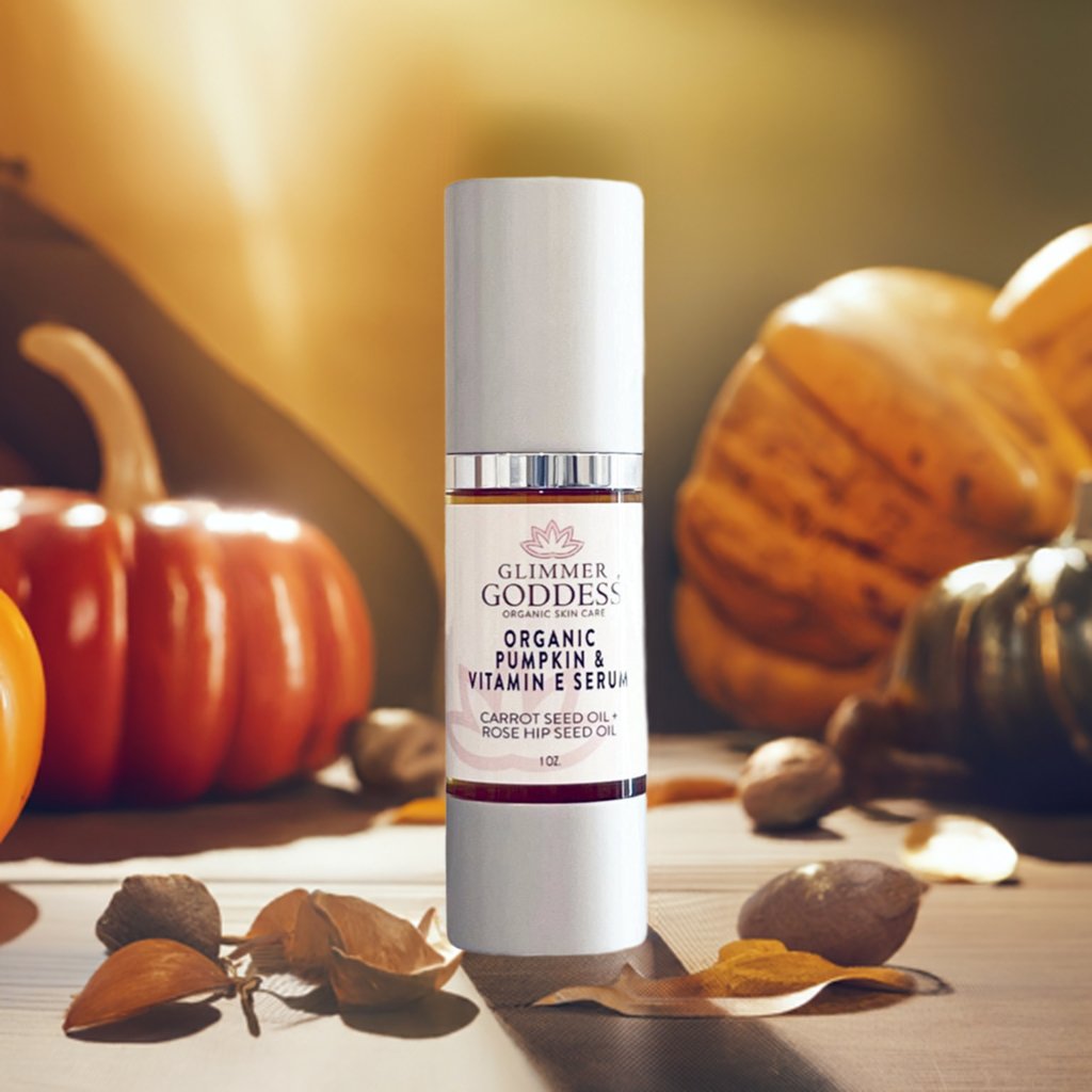 Organic Pumpkin Serum with Collagen Boosting Vitamin E Instant Glow Treatment - Glimmer Goddess® Organic Skin Care