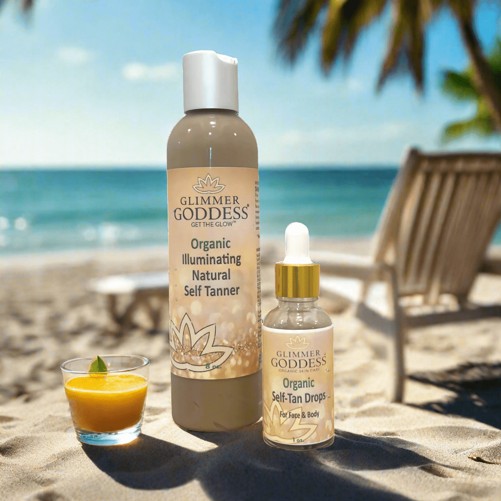 Organic Self Tanner + Self Tanning Drops Bundle – Fast Glow in 3–5 Hours! - Glimmer Goddess® Organic Skin Care