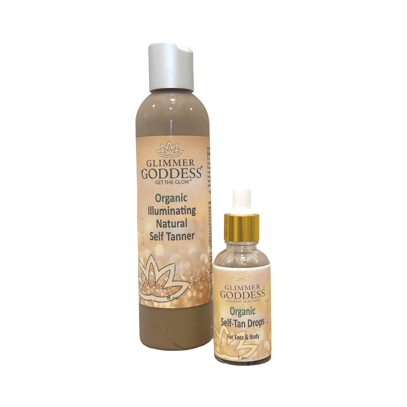Organic Self Tanner + Self Tanning Drops Bundle – Fast Glow in 3–5 Hours! - Glimmer Goddess® Organic Skin Care