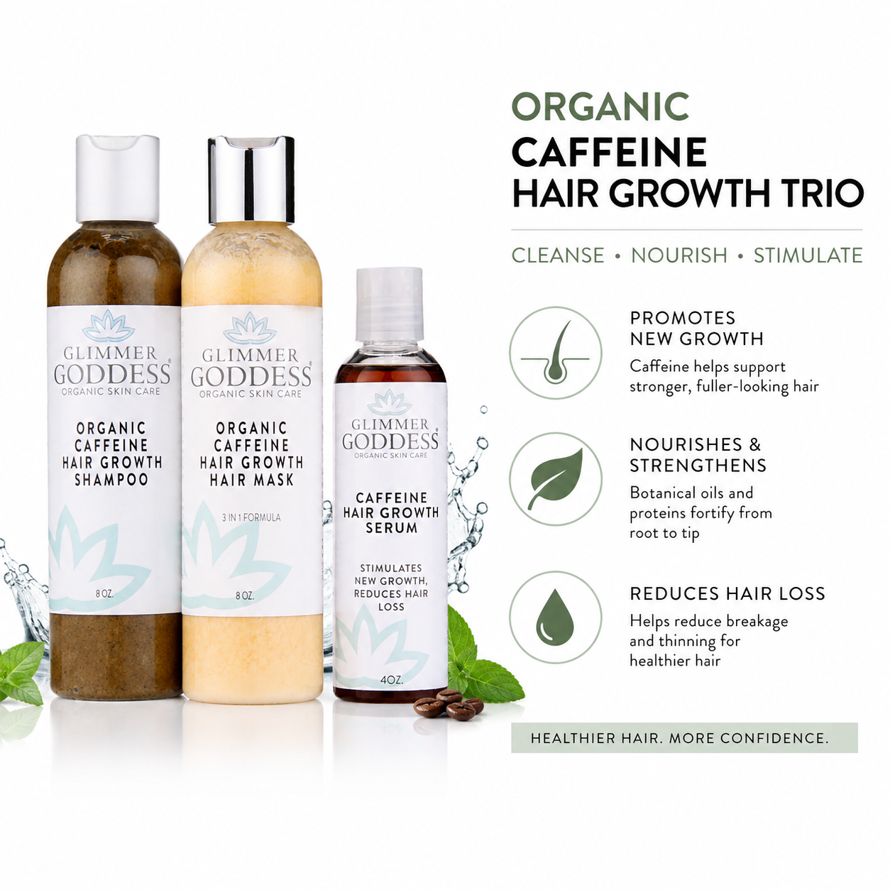 Organic Caffeine Hair Growth System – 3-Step Treatment Set