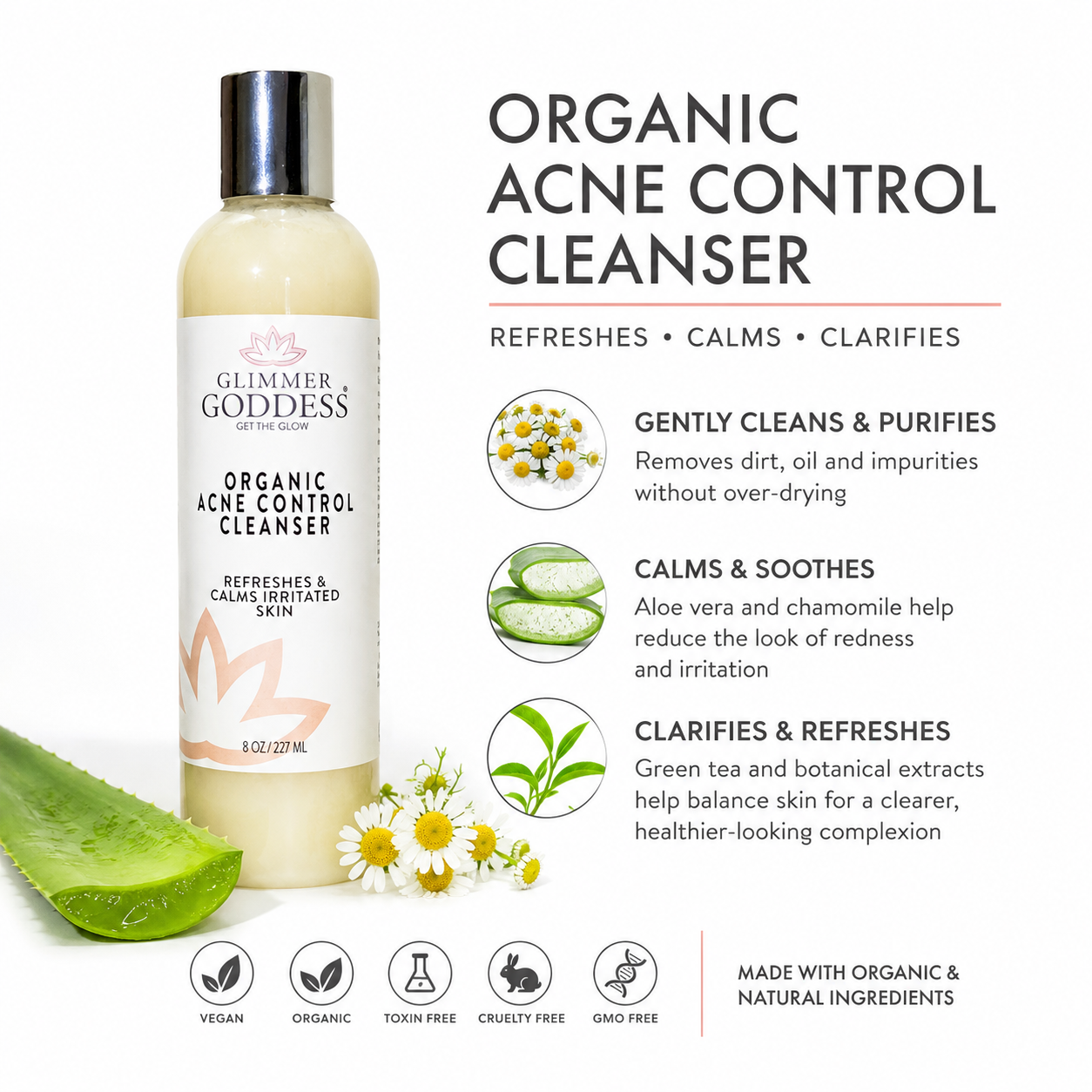 Organic Acne Cleanser – Gentle Face & Body Wash