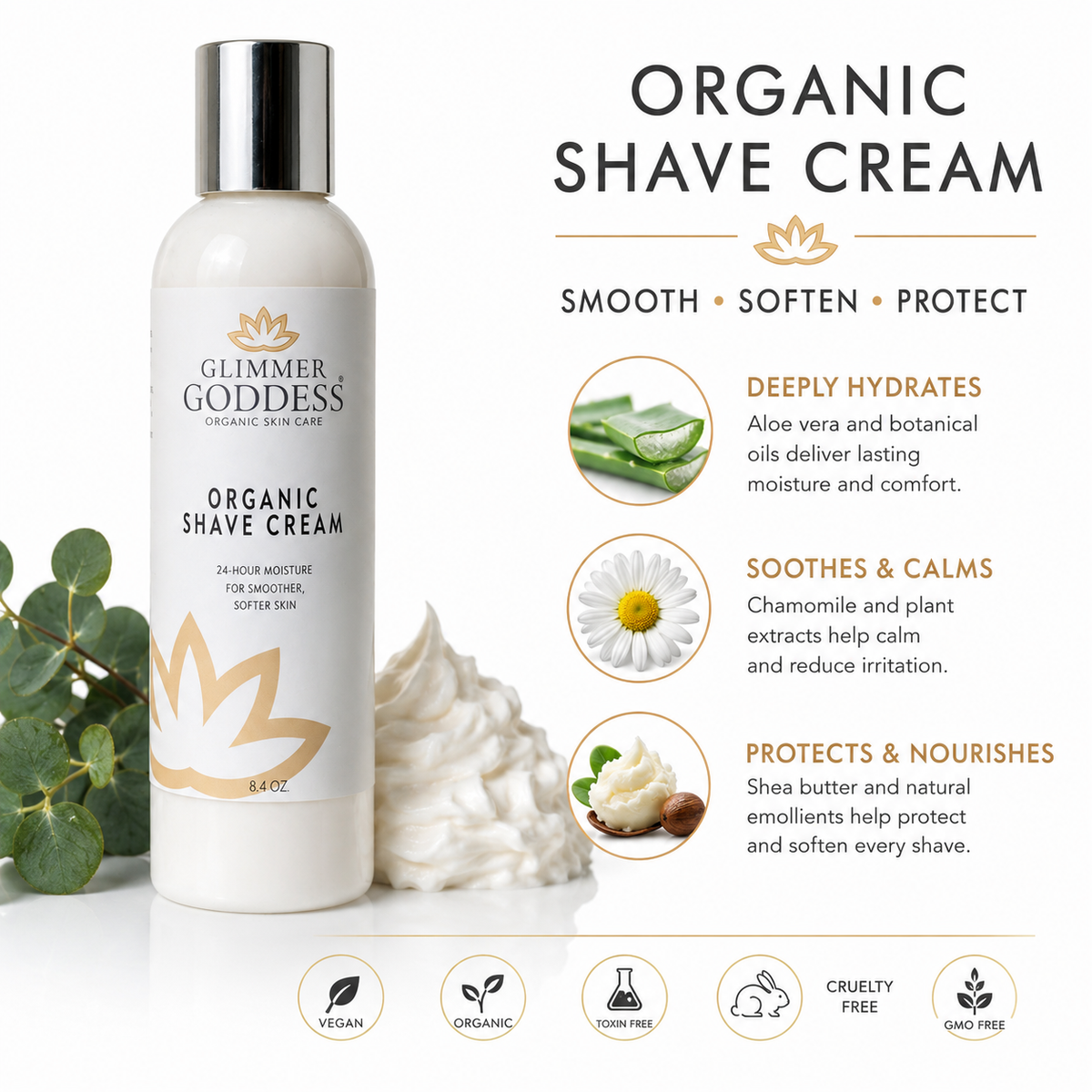 Crema de afeitar orgánica con aloe, aceite de coco y manteca de karité