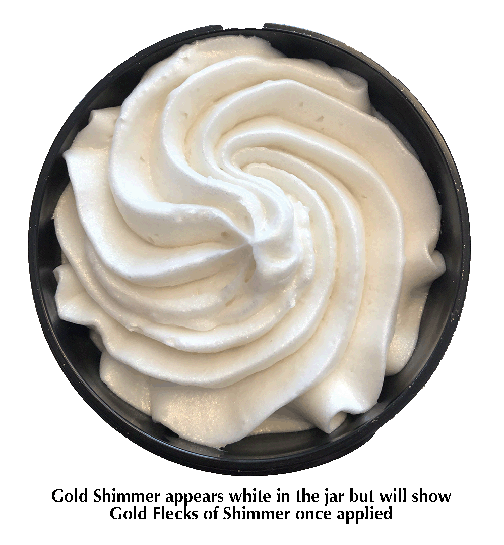 Three 2 oz jars of Glimmer Goddess Organic Shimmering Body Butter Trio with whipped, shimmering formula for glowing skin.