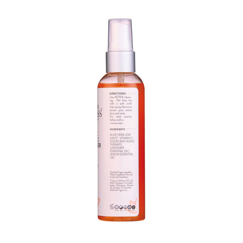 Organic Vitamin C Facial Toner from Glimmer Goddess bottle showing directions