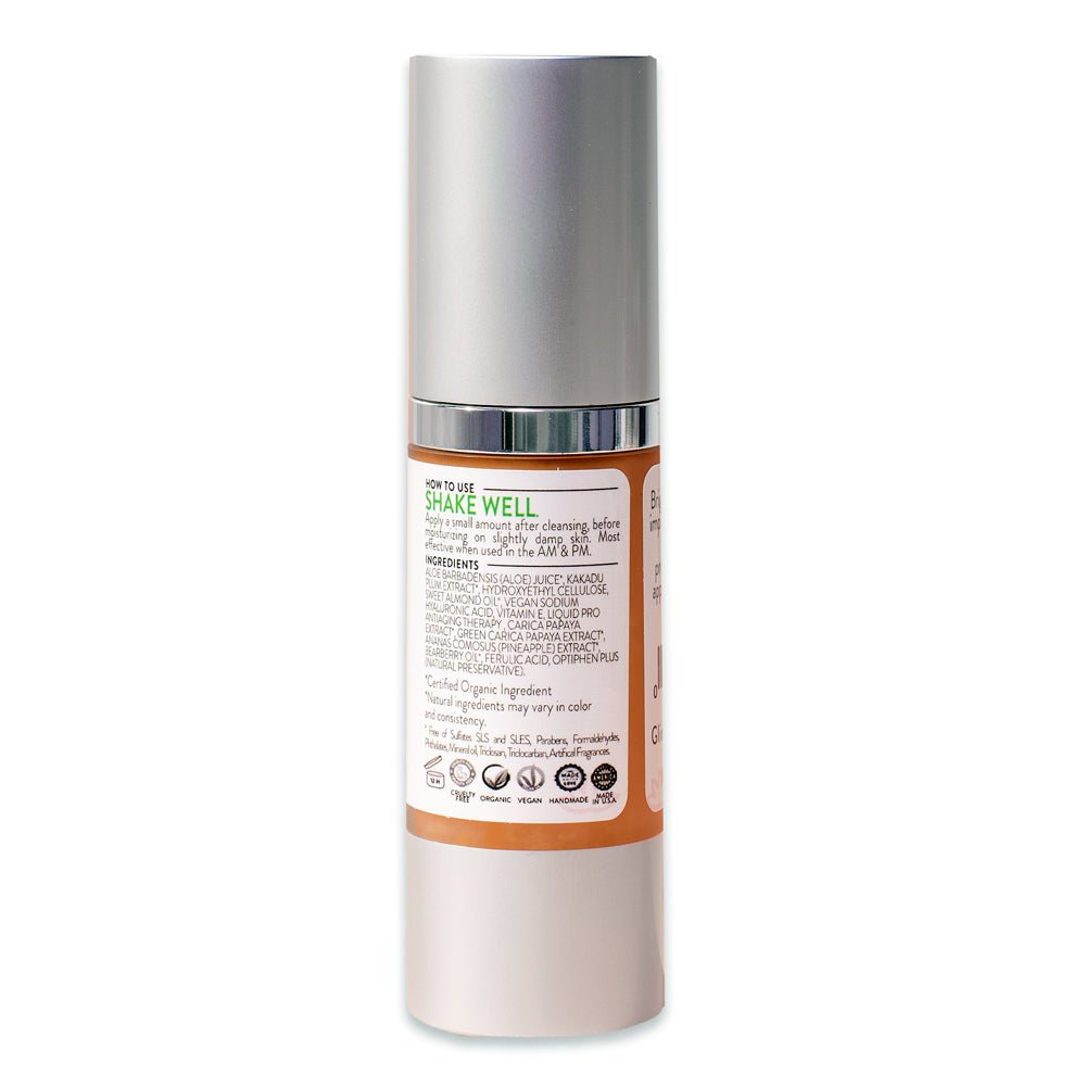 Ingredients and directions for Organic Vitamin C Serum 20% Firm & Glow from Glimmer Goddess