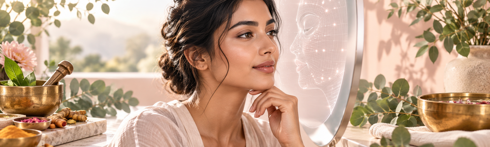 AI skin analysis paired with traditional Ayurvedic wellness elements