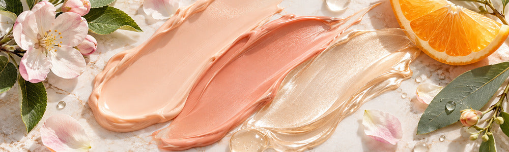 Luminous complexion cream swatches with fruit botanicals