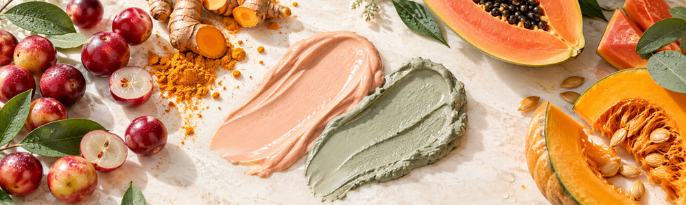 Brightening face mask textures with vitamin-rich fruit and turmeric
