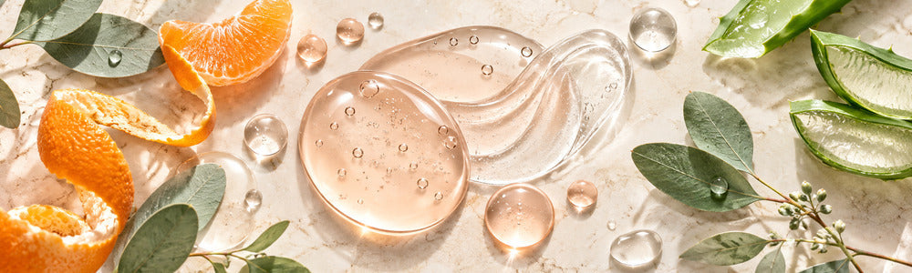Clear niacinamide serum textures with aloe and citrus botanicals