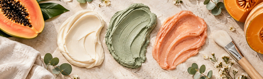 Hydrating, clay and fruit-enzyme mask textures for a weekly routine