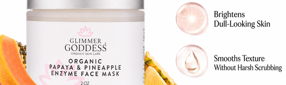 Glimmer Goddess Organic Papaya Pineapple Enzyme Face Mask featured in a guide comparing organic and conventional face-mask labeling.